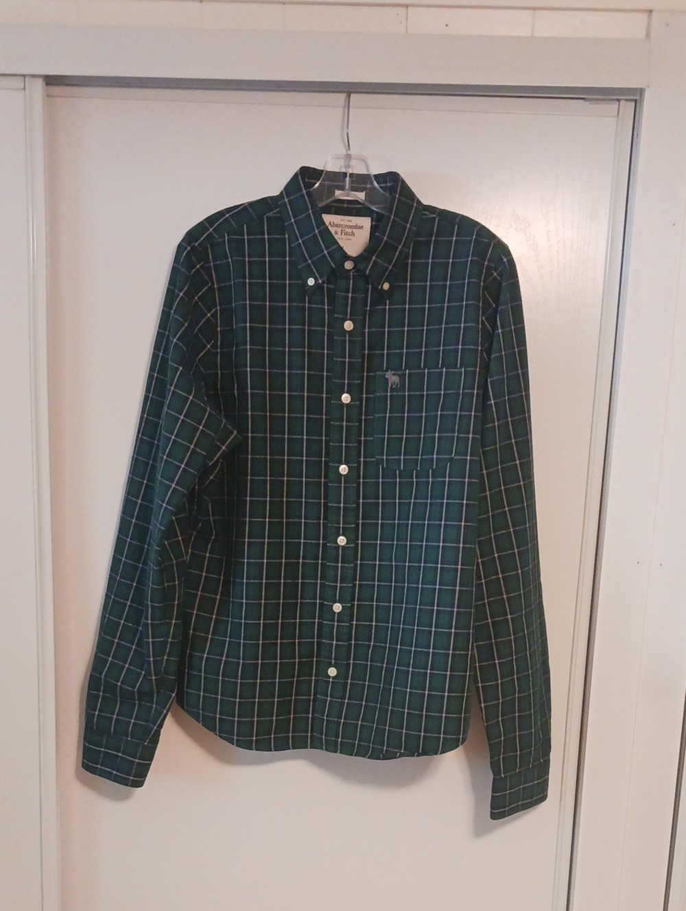 Abercrombie & Fitch Dark Green Plaid Button-Down Shirt